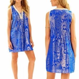 NWOT $250 Lilly Pulitzer Tanner Silk Dress Brilliant Blue Silk Chiffon Size XS